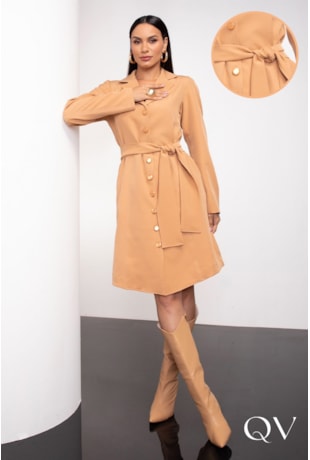 VESTIDO MODELO SOBRETUDO CARAMELO - JANY PIM  VESTIDO MODELO SOBRETUDO CARAMELO - JANY PIM