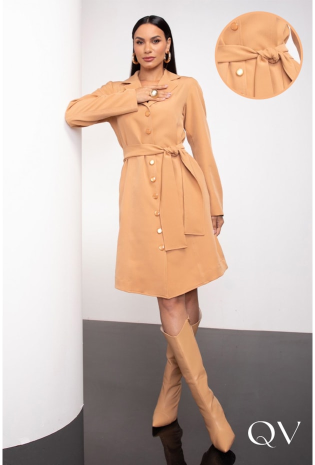 VESTIDO MODELO SOBRETUDO CARAMELO - JANY PIM 