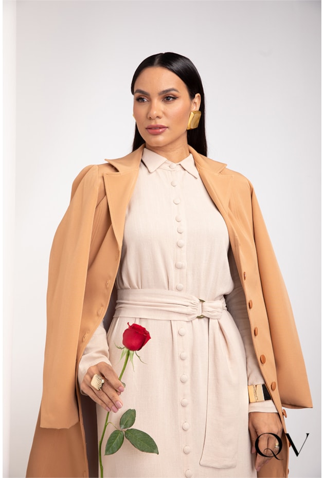 VESTIDO MODELO SOBRETUDO CARAMELO - JANY PIM 