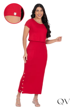 VESTIDO MOLETINHO COM BOTÕES VERMELHO - HAPUK