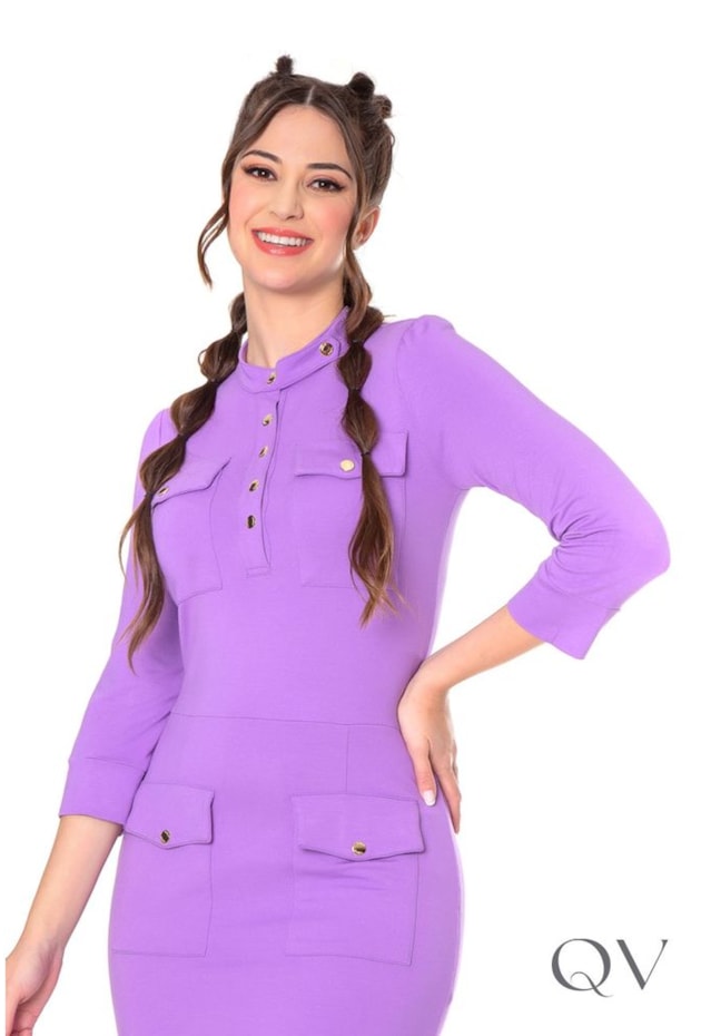 VESTIDO MOLETINHO GOLA ALTA LAVANDA - HAPUK