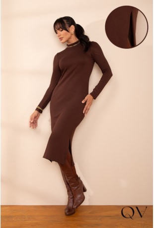 Produto VESTIDO MOLETINHO GOLA ALTA MARROM - LEKAZIS