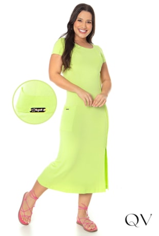 VESTIDO MOLETINHO LONGUETE COM FENDA FRONTAL LIMA - HAPUK
