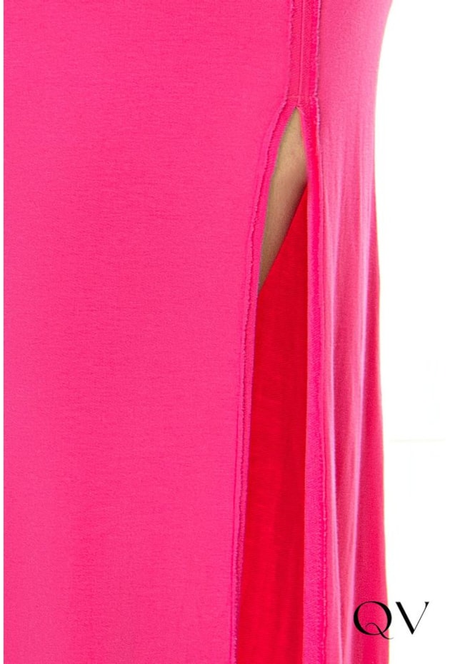 VESTIDO MOLETINHO LONGUETE COM FENDA FRONTAL PINK - HAPUK