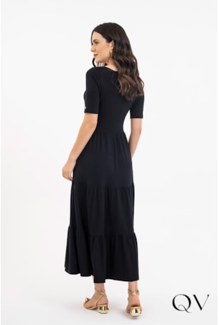 VESTIDO MOLETINHO LONGUETE PRETO - VIA TOLENTINO