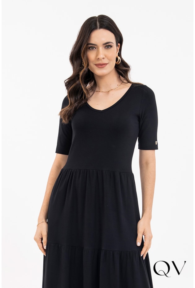 VESTIDO MOLETINHO LONGUETE PRETO - VIA TOLENTINO VESTIDO MOLETINHO LONGUETE PRETO - VIA TOLENTINO