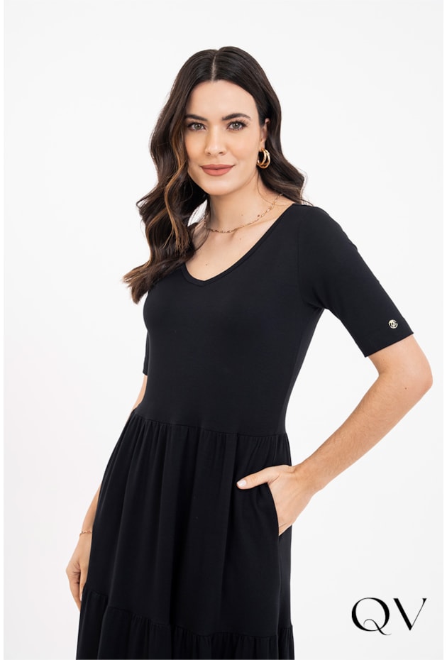 VESTIDO MOLETINHO LONGUETE PRETO - VIA TOLENTINO VESTIDO MOLETINHO LONGUETE PRETO - VIA TOLENTINO