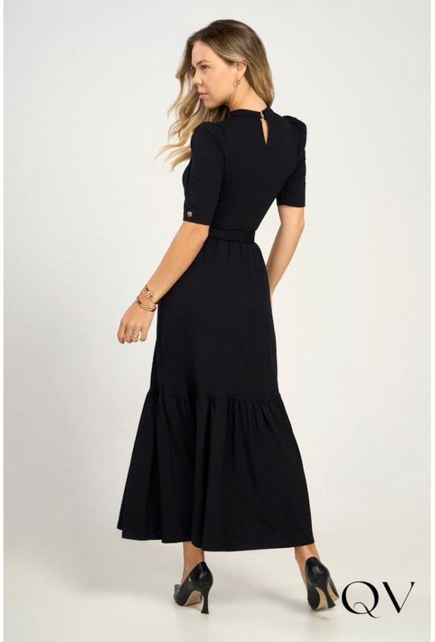 VESTIDO MOLETINHO MAXI MIDI PRETO - VIA TOLENTINO