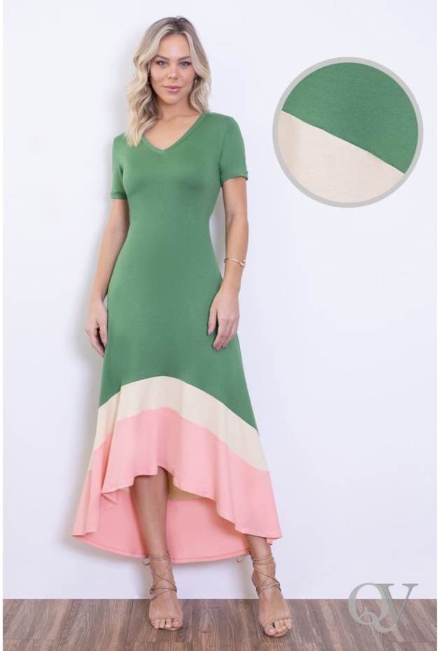 VESTIDO MULET MULTICOLOR DECOTE V VERDE - VIA TOLENTINO VESTIDO MULET MULTICOLOR DECOTE V VERDE - VIA TOLENTINO