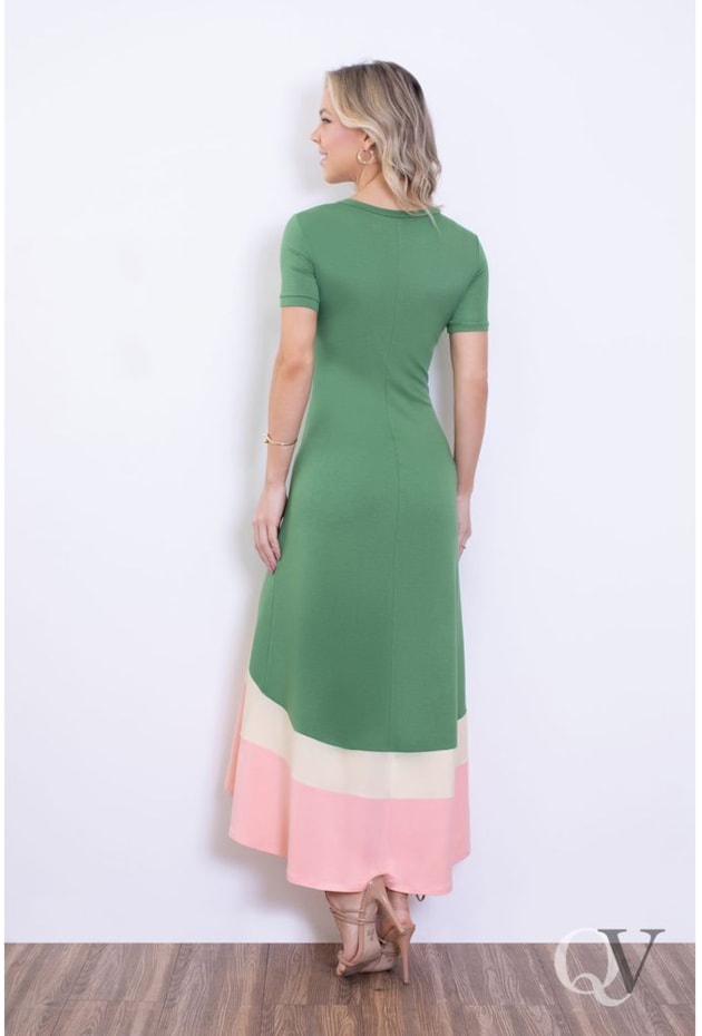 VESTIDO MULET MULTICOLOR DECOTE V VERDE - VIA TOLENTINO VESTIDO MULET MULTICOLOR DECOTE V VERDE - VIA TOLENTINO