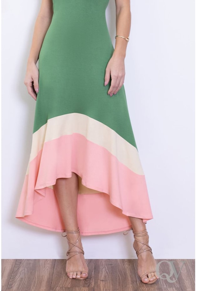 VESTIDO MULET MULTICOLOR DECOTE V VERDE - VIA TOLENTINO VESTIDO MULET MULTICOLOR DECOTE V VERDE - VIA TOLENTINO