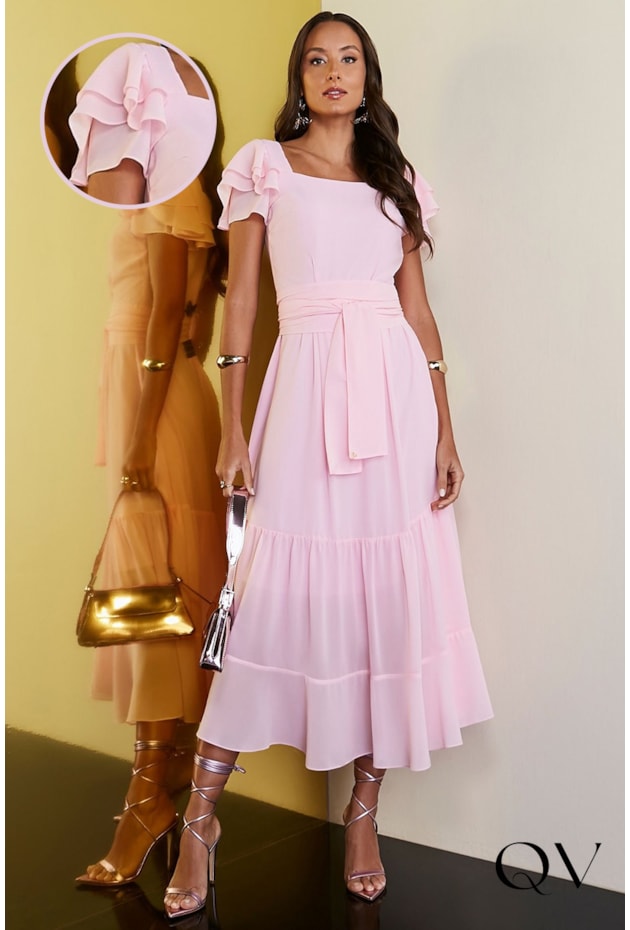 VESTIDO MUSSELINE COM FAIXA ROSA - JANY PIM VESTIDO MUSSELINE COM FAIXA ROSA - JANY PIM