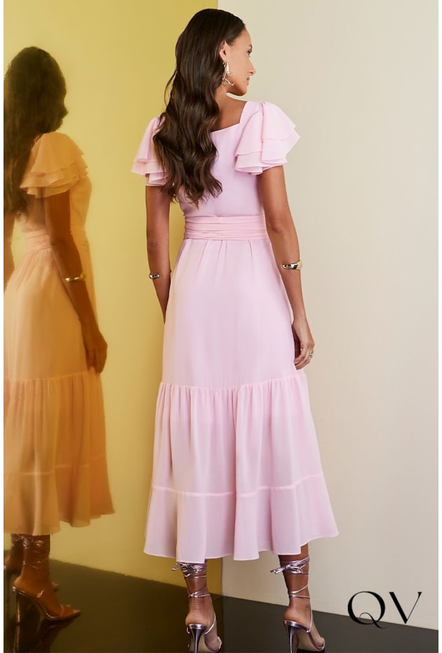 VESTIDO MUSSELINE COM FAIXA ROSA - JANY PIM