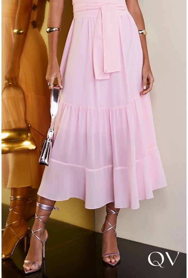 VESTIDO MUSSELINE COM FAIXA ROSA - JANY PIM VESTIDO MUSSELINE COM FAIXA ROSA - JANY PIM