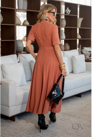VESTIDO PESPONTADO EM MOLETINHO TERRACOTA - LUZIA FAZZOLLI