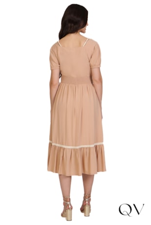 VESTIDO PLANO COM CORDÃO BEGE - HAPUK