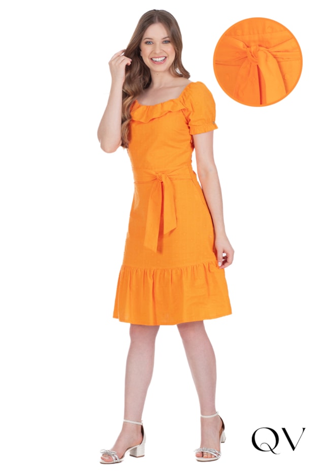 VESTIDO PLANO COM FAIXA FIXA LARANJA - HAPUK