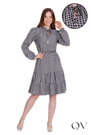 VESTIDO PLANO ESTAMPADO CINZA - HAPUK