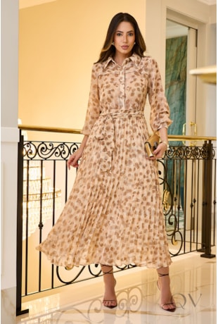 VESTIDO PLISSADO EM CHIFFON ESTAMPADO - LUZIA FAZZOLLI