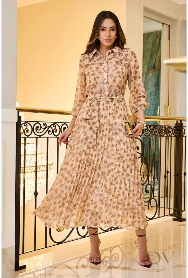 VESTIDO PLISSADO EM CHIFFON ESTAMPADO - LUZIA FAZZOLLI