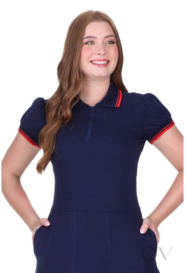 VESTIDO POLO CURTO EM MALHA COTTON AZUL MARINHO - HAPUK