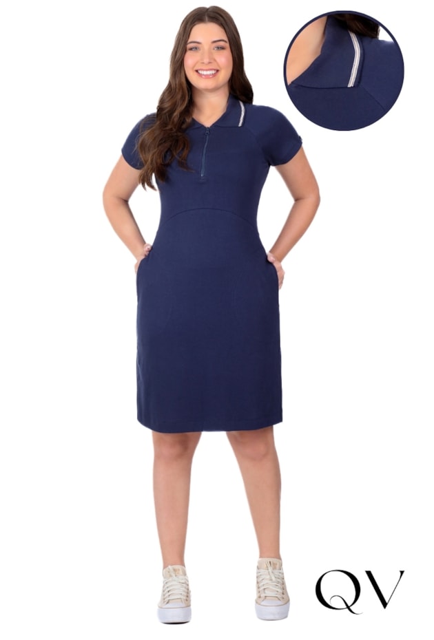VESTIDO POLO EM MALHA SUEDINE AZUL MARINHO - HAPUK