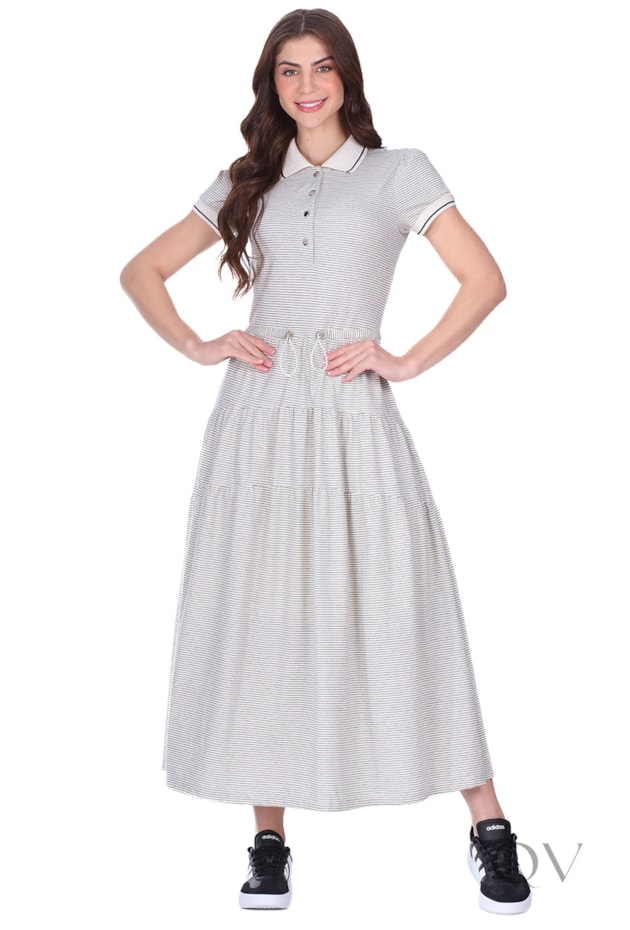 VESTIDO POLO LONGO EM MALHA LISTRADA PRETO - HAPUK