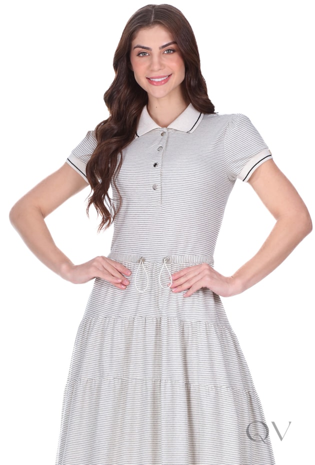 VESTIDO POLO LONGO EM MALHA LISTRADA PRETO - HAPUK