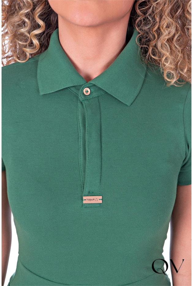 Vestido Polo Malha Piquet Verde Hapuk Moda Evangélica Feminina