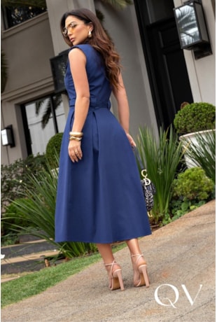 VESTIDO POLO MIDI EM SARJA COM METAIS AZUL MARINHO - LUZIA FAZZOLLI