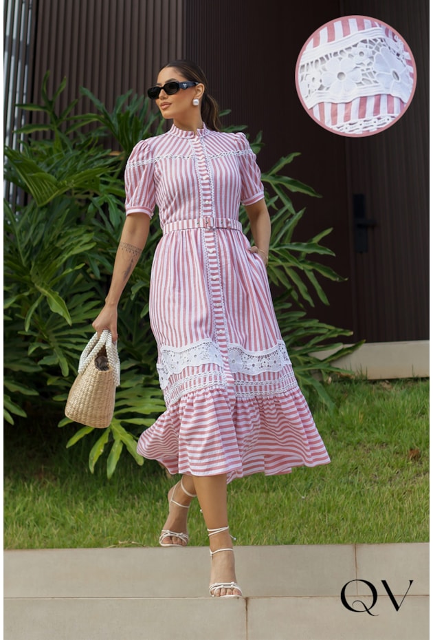 VESTIDO RAYON LISTRADO ROSE - LUZIA FAZZOLLI