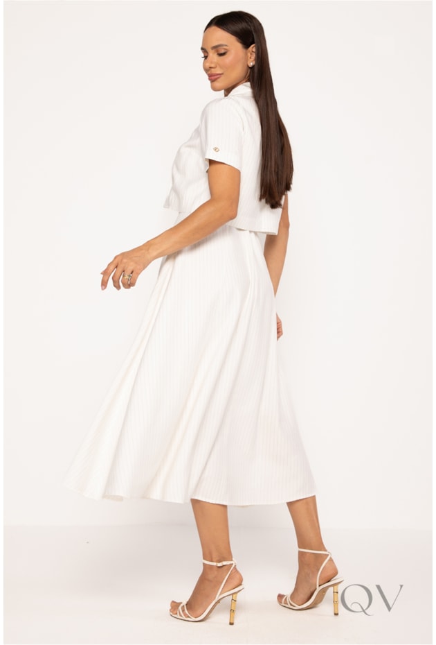 VESTIDO REGATA EM ALFAIATARIA EM VISCOSE RISCA DE GIZ OFF E CINZA - LEKAZIS