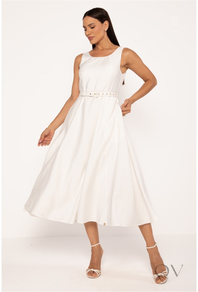 VESTIDO REGATA EM ALFAIATARIA EM VISCOSE RISCA DE GIZ OFF E CINZA - LEKAZIS