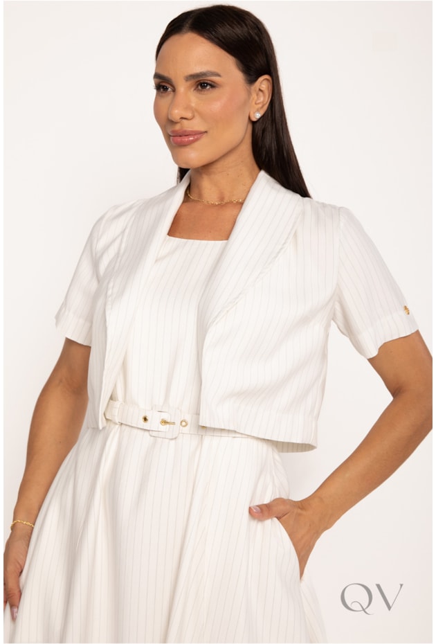 VESTIDO REGATA EM ALFAIATARIA EM VISCOSE RISCA DE GIZ OFF E CINZA - LEKAZIS