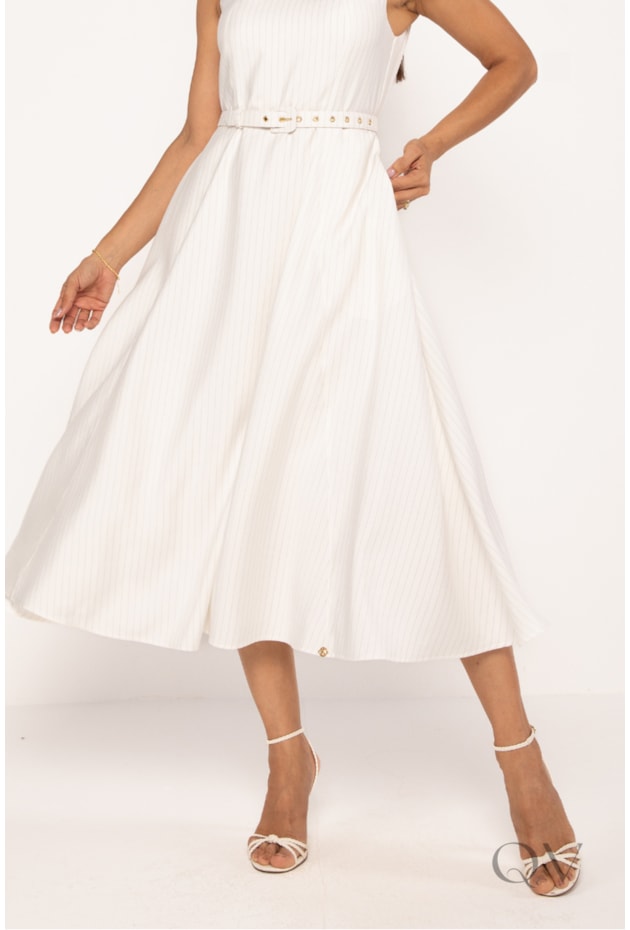 VESTIDO REGATA EM ALFAIATARIA EM VISCOSE RISCA DE GIZ OFF E CINZA - LEKAZIS