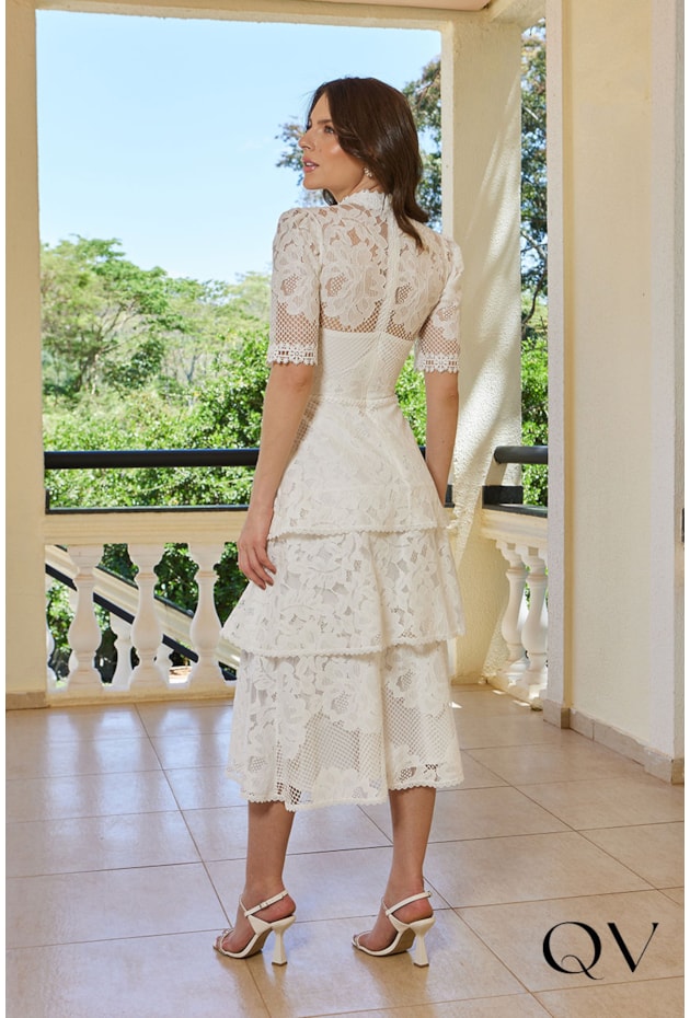 VESTIDO RENDA EM CAMADAS BRANCO - DOCE MARIA