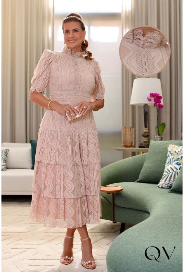 Dress Vestido Gola Alta Renda Vestido Renda Gola Alta E Entremeios