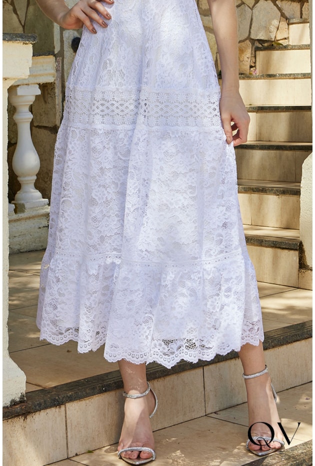 VESTIDO RENDA MAXI MIDI BRANCO - DOCE MARIA