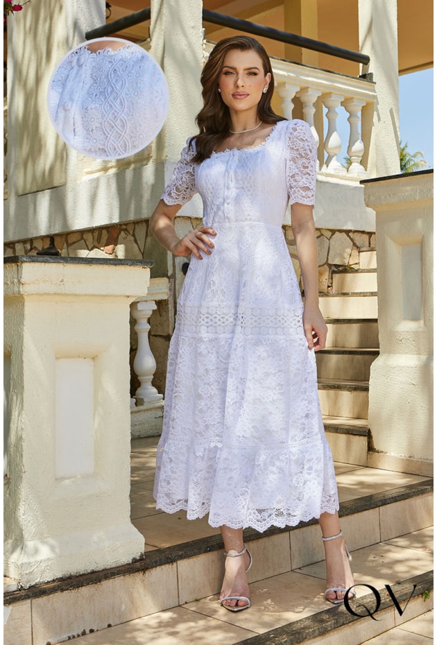 Vestido Midi Posthaus Vestidos Quintess Vestido Branco Posthaus