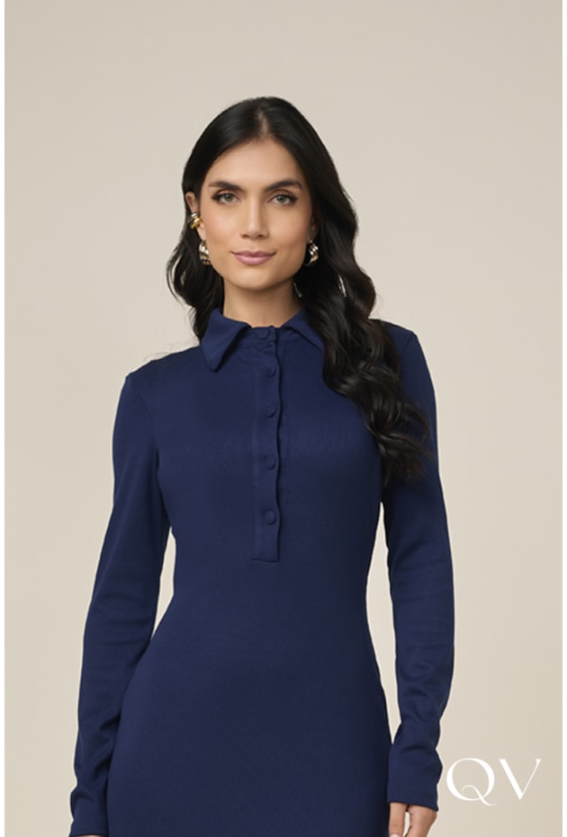 VESTIDO RETO DE MALHA CANELADA MARINHO - TITANIUM JEANS