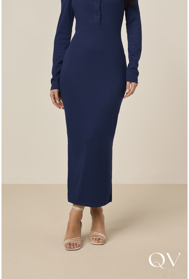 VESTIDO RETO DE MALHA CANELADA MARINHO - TITANIUM JEANS