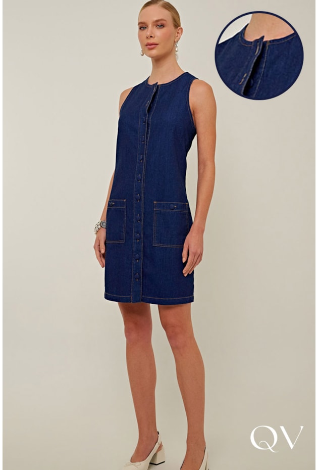 VESTIDO RETO EM JEANS AZUL - LINDA DE MORRER