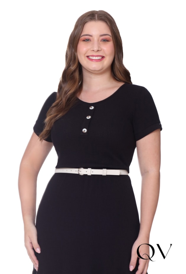 VESTIDO RIBANA E MALHA TEXTURIZADA PRETO - HAPUK