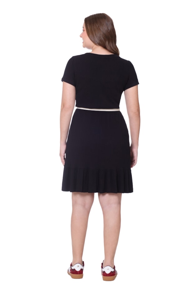 VESTIDO RIBANA E MALHA TEXTURIZADA PRETO - HAPUK