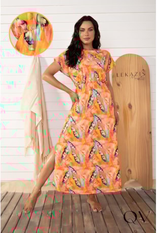 VESTIDO SAÍDA DE PRAIA AQUARELADO CORAL - LEKAZIS