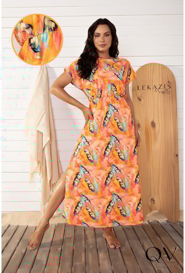 VESTIDO SAÍDA DE PRAIA AQUARELADO CORAL - LEKAZIS