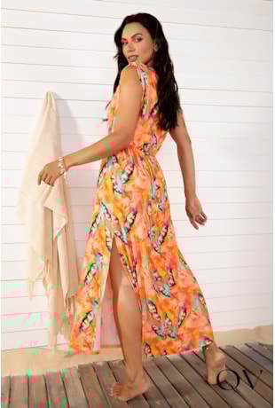 VESTIDO SAÍDA DE PRAIA AQUARELADO CORAL - LEKAZIS VESTIDO SAÍDA DE PRAIA AQUARELADO CORAL - LEKAZIS