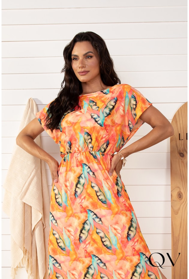 VESTIDO SAÍDA DE PRAIA AQUARELADO CORAL - LEKAZIS