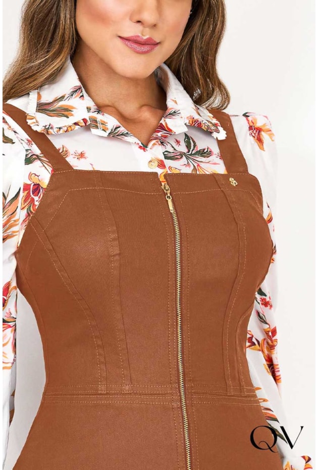 VESTIDO SALOPETE ZÍPER FRONTAL TERRACOTA - VIA TOLENTINO VESTIDO SALOPETE ZÍPER FRONTAL TERRACOTA - VIA TOLENTINO