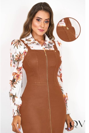 VESTIDO SALOPETE ZÍPER FRONTAL TERRACOTA - VIA TOLENTINO